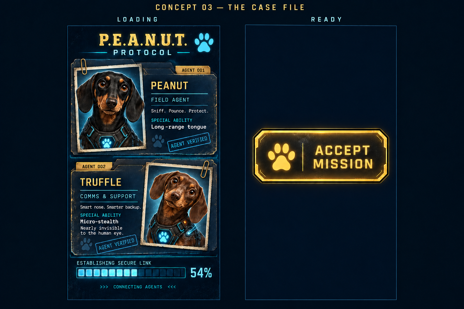 Peanut, a black and tan dachshund wearing her glowing paw harness
